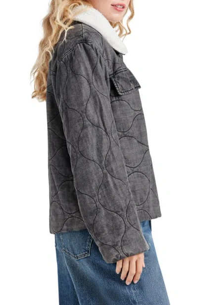 Splendid Kayden Jacket With Removable Faux Shearling Collar In Washed Black