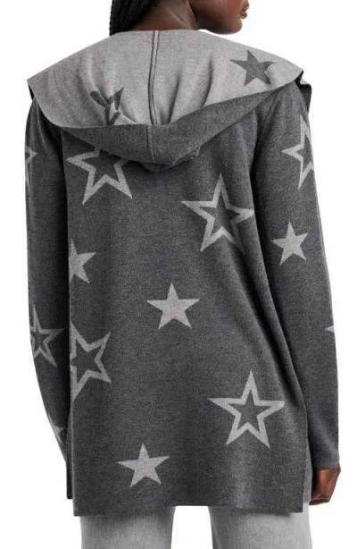 Splendid Sydney Star Print Reversible Open Front Hooded Cardigan In Heather Shadow Stars