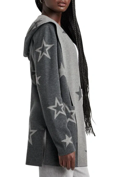 Splendid Sydney Star Print Reversible Open Front Hooded Cardigan In Heather Shadow Stars
