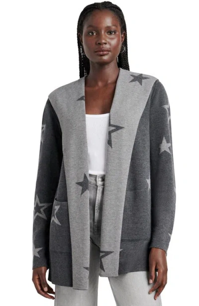 Splendid Sydney Star Print Reversible Open Front Hooded Cardigan In Heather Shadow Stars