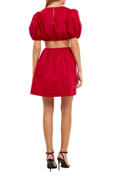 English Factory Cutout Puff Sleeve Cotton Minidress In Lipstick