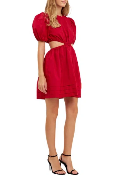 English Factory Cutout Puff Sleeve Cotton Minidress In Lipstick
