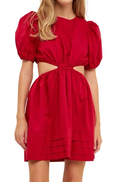 English Factory Cutout Puff Sleeve Cotton Minidress In Lipstick