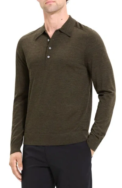 Theory Regal Merino Polo Sweater In Hunter Green