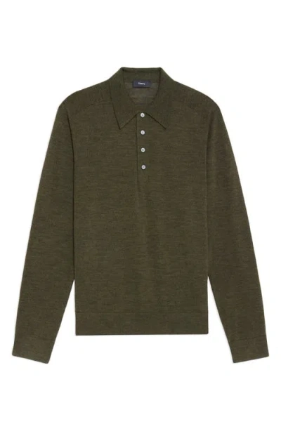 Theory Regal Merino Polo Sweater In Hunter Green