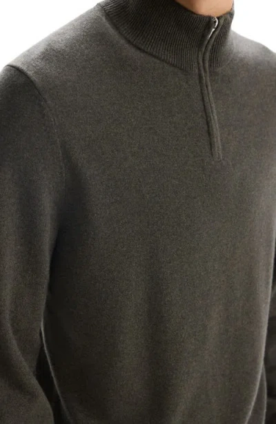 Theory Walton Cotton Honeycomb Textured Quarter Zip Sweater In Hunter Green Melange