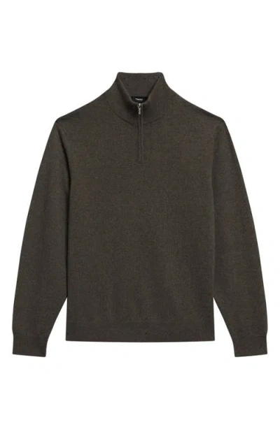 Theory Walton Cotton Honeycomb Textured Quarter Zip Sweater In Hunter Green Melange
