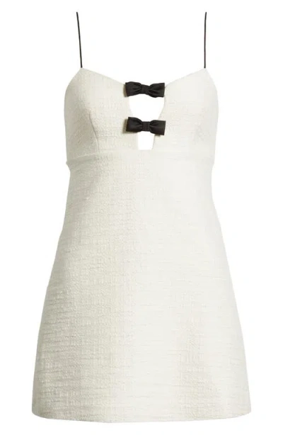 Shop Loveshackfancy Adelaide Bow Tweed Minidress In Cream