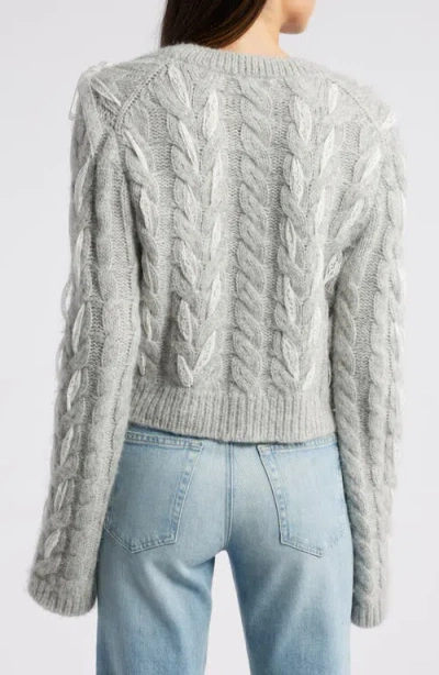 Shop Loveshackfancy Louella Cable Knit Cardigan In Silver Mist