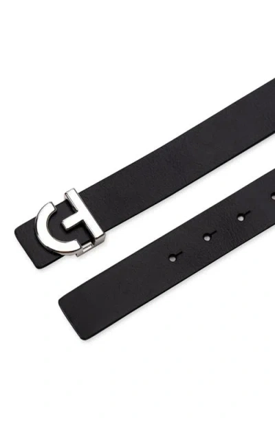 Cole Haan Logo Plaque Leather Belt In Black