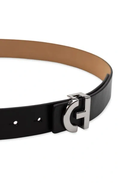 Cole Haan Logo Plaque Leather Belt In Black