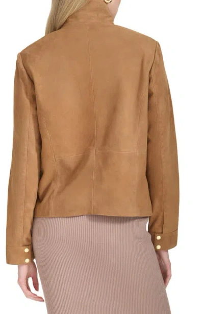 Shop Cole Haan Suede Jacket In Hazelnut