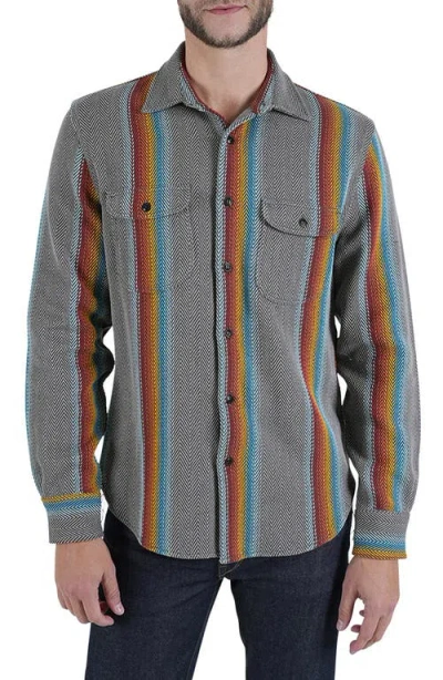Hiroshi Kato The Brace Stripe Loose Weave Herringbone Button-up Shirt In Baja Gray