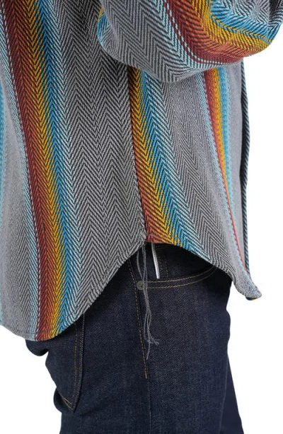 Hiroshi Kato The Brace Stripe Loose Weave Herringbone Button-up Shirt In Baja Gray