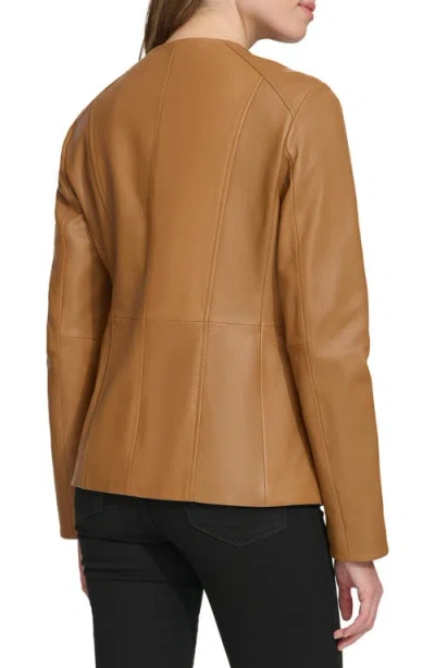 Cole Haan Signature Collarless Leather Jacket In Hazelnut