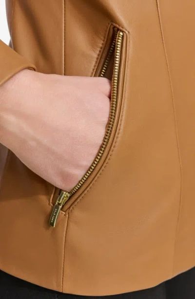 Cole Haan Signature Collarless Leather Jacket In Hazelnut