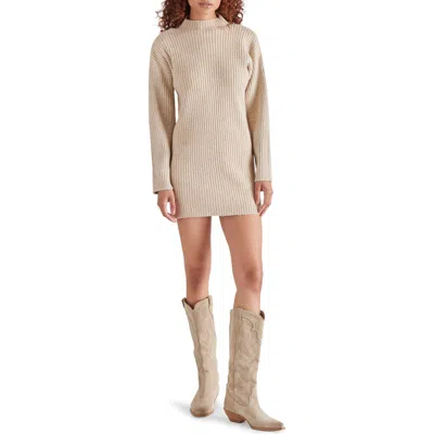Steve Madden Kallie Long Sleeve Funnel Neck Rib Mini Sweater Dress In Cream