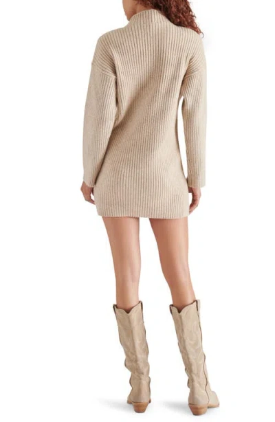Steve Madden Kallie Long Sleeve Funnel Neck Rib Mini Sweater Dress In Cream