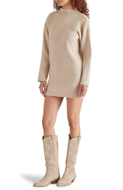 Steve Madden Kallie Long Sleeve Funnel Neck Rib Mini Sweater Dress In Cream