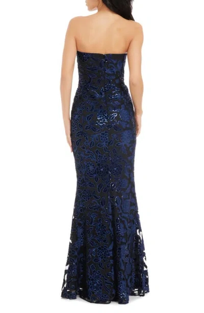 Dress The Population Fernanda Floral Sequin Strapless Evening Gown In Navy-black