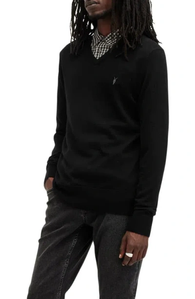 Shop Allsaints Mode Merino Wool V-neck Sweater In Black