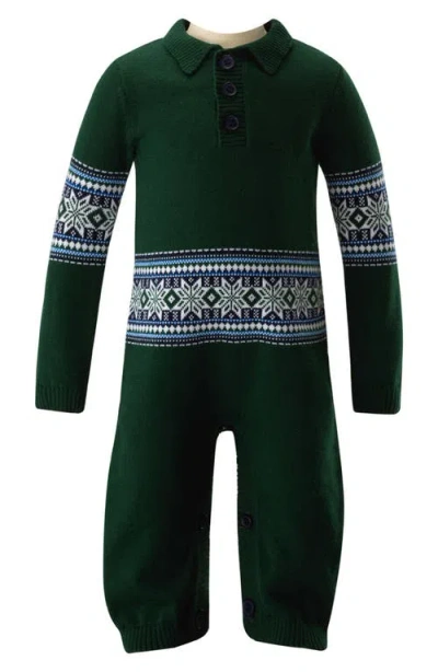 Shop Rachel Riley Fair Isle Cotton Romper In Green