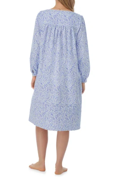 Shop Eileen West Floral Long Sleeve Cotton Waltz Nightgown In White Blue