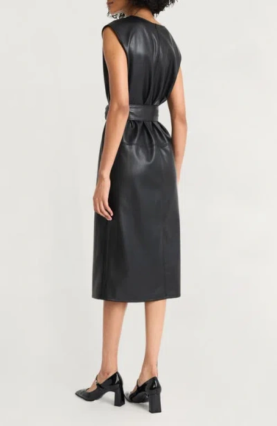 Luxely Faux Leather Belted Midi Dress In Black