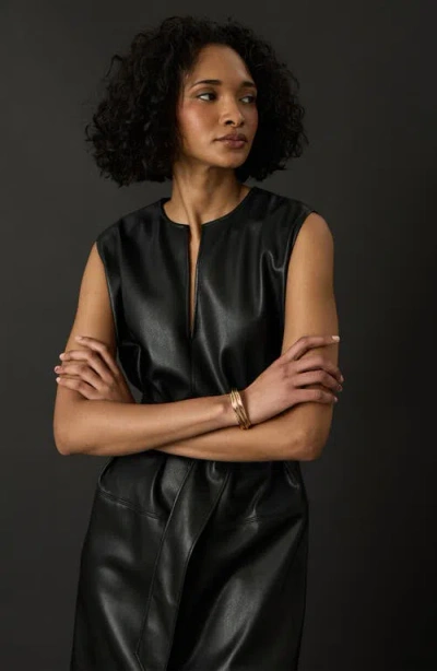 Luxely Faux Leather Belted Midi Dress In Black