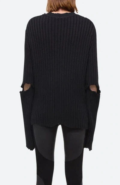 Shop Helmut Lang Rib Raw Edge Crewneck Merino Wool Sweater In Black