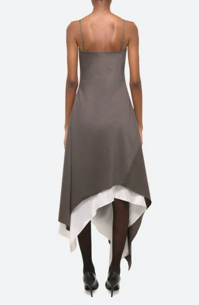 Helmut Lang Asymmetric Layered Wool Midi Dress In Light Brown Melange - 21g