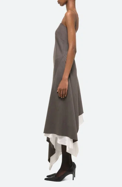 Helmut Lang Asymmetric Layered Wool Midi Dress In Light Brown Melange - 21g