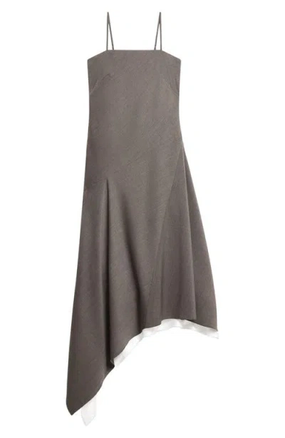 Helmut Lang Asymmetric Layered Wool Midi Dress In Light Brown Melange - 21g