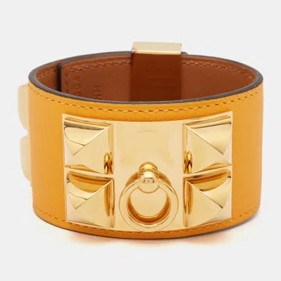 Pre-owned Hermes Collier De Chien Leather Gold Plated Bracelet