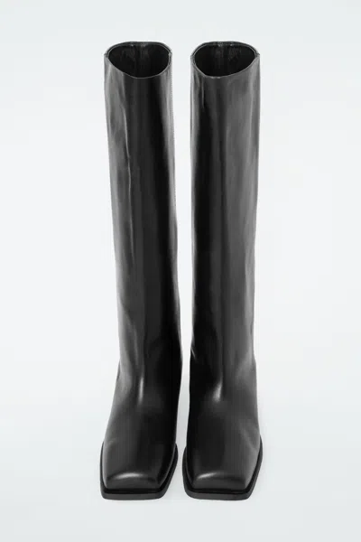 COS SQUARE-TOE LEATHER KNEE-HIGH BOOTS 