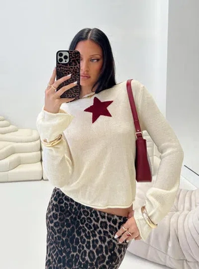 Princess Polly Big Star Knit Sweater In Cream