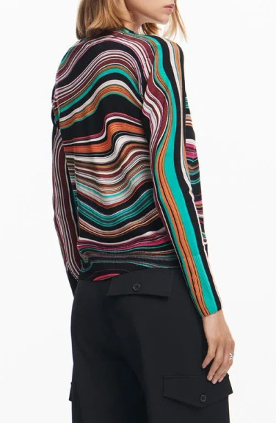 Desigual Long-sleeved T-shirt With Wavy Stripes. In Mix