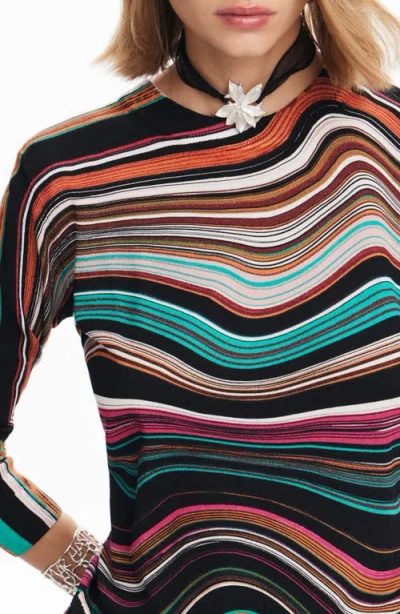 Desigual Long-sleeved T-shirt With Wavy Stripes. In Mix