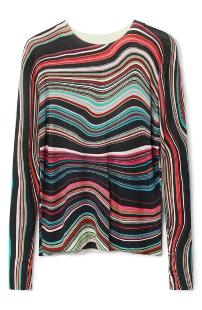 Desigual Long-sleeved T-shirt With Wavy Stripes. In Mix