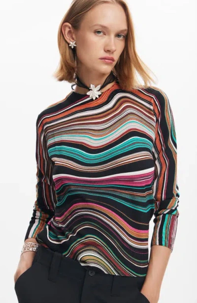 Desigual Long-sleeved T-shirt With Wavy Stripes. In Mix