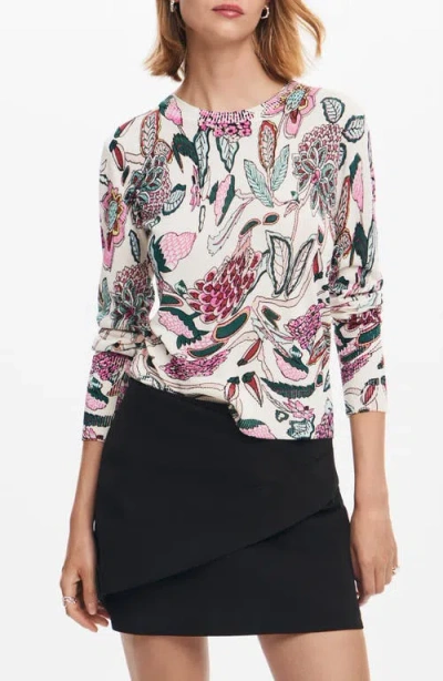 Desigual Women's Sweater With Floral Details In White