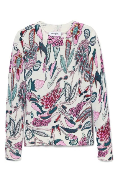 Desigual Women's Sweater With Floral Details In White