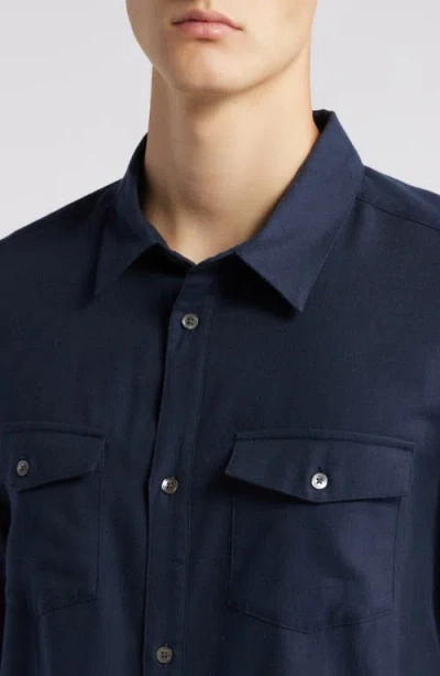 Shop Frame Cotton & Merino Wool Button-up Shirt In Dark Navy