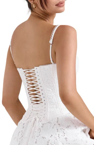 House Of Cb Lorina Broderie Anglaise Lace Up Corset In Cloud Dancer