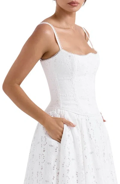House Of Cb Lorina Broderie Anglaise Lace Up Corset In Cloud Dancer