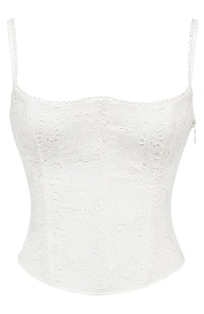 House Of Cb Lorina Broderie Anglaise Lace Up Corset In Cloud Dancer