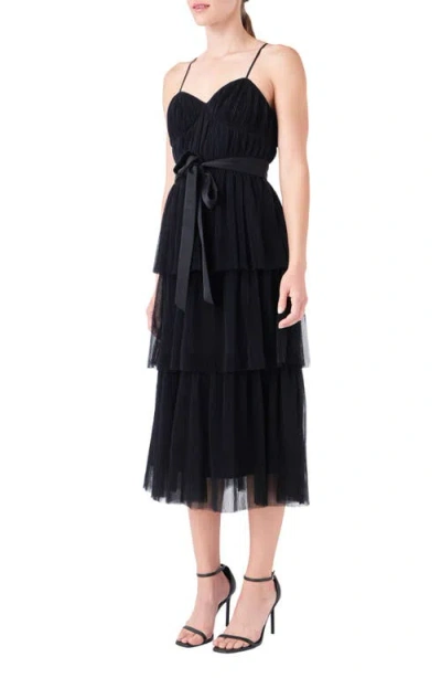Endless Rose Women's Tulle Tiered Midi Dress In Black