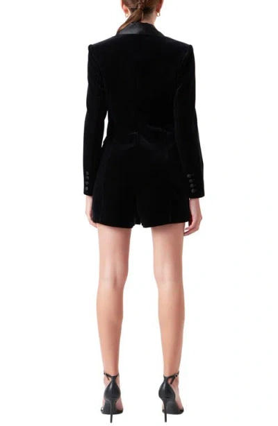 Endless Rose Women's Satin Collar Velvet Romper In Black