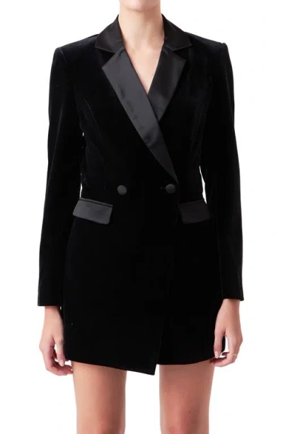 Endless Rose Women's Satin Collar Velvet Romper In Black