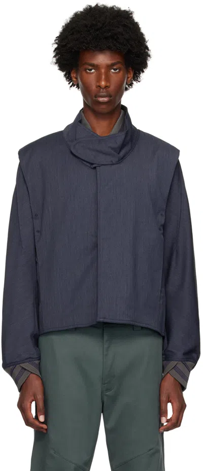 Shop Kiko Kostadinov Navy Ohne Bomber Jacket In Midnight Blue/grey &